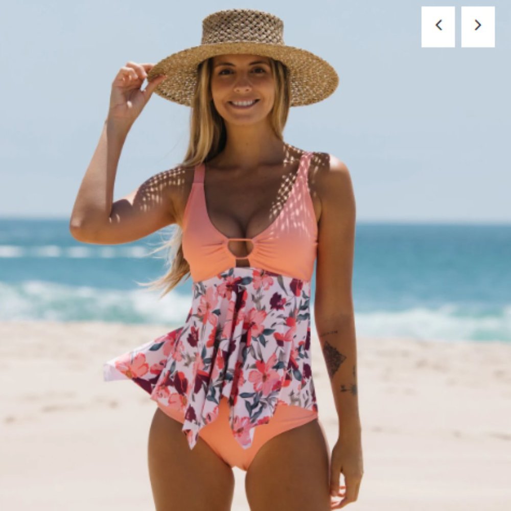Beachsissi Patchwork Flower Print Ruffle Hem Tankini Set